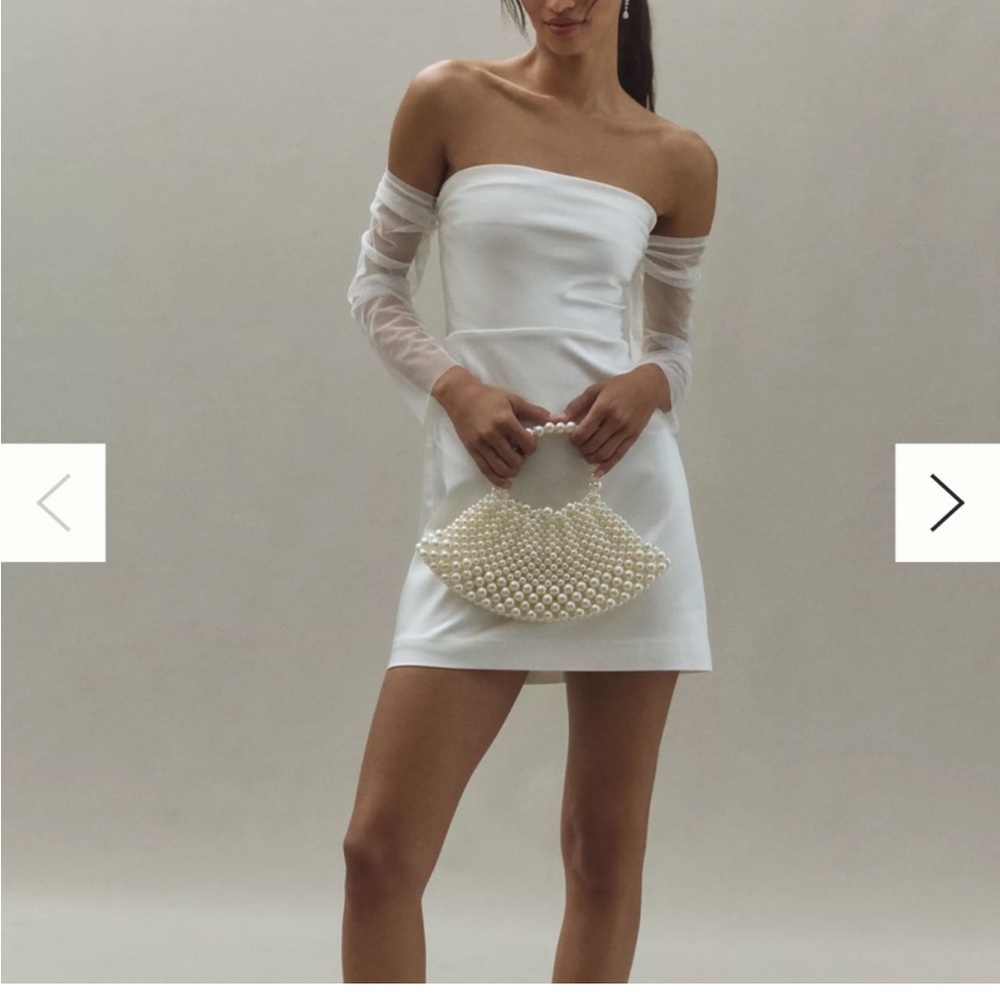 Anthropologie White Off-Shoulder Dress with Sheer Sleeves